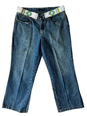New York & Company Y2k Tribal Southwest Beaded Capri Jeans Womens 8 Western Boho